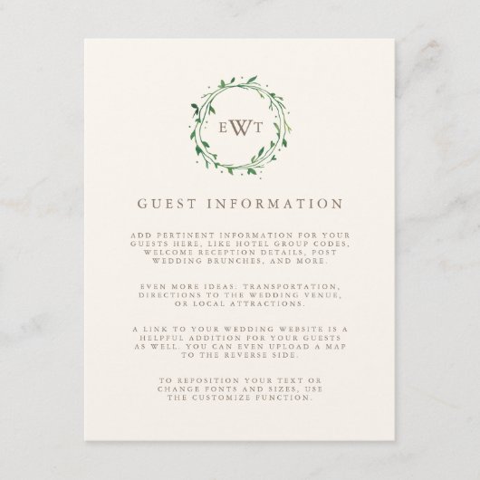 Bos | Details Monogram Wreath Weddenschap Informatiekaartje (Voorkant)