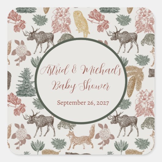  Bos Dier Favoriet-Beren, Moose &Bloemen Vierkante Sticker (Voorkant)