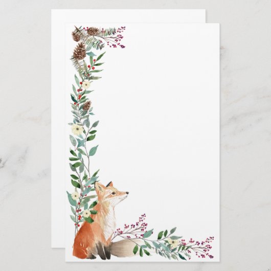 Bos dier, vos, gebladerte, rode bes Kerstmis Briefpapier (Voorkant / Achterkant)