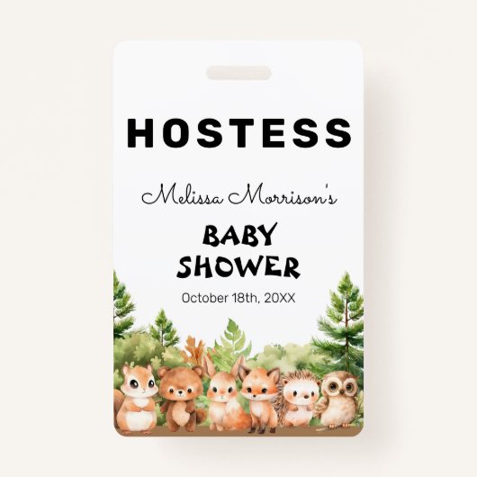 Bos Dieren Baby Jongen Douche Hostess Badge (Voorkant)