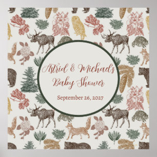  Bos Dieren Baby shower- Beren, Vossen Poster