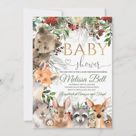Bos Dieren Baby shower Uitnodigingsbos Kaart (Voorkant)