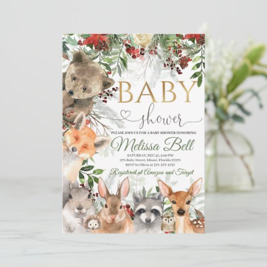 Bos Dieren Baby shower Uitnodigingsbos Kaart (Staand voorkant)