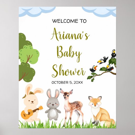 Bos Dieren Baby shower welkomstbord Poster (Voorkant)