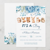 Bos Dieren Blauw Baby Jongen Douche Kaart (Voorkant / Achterkant)