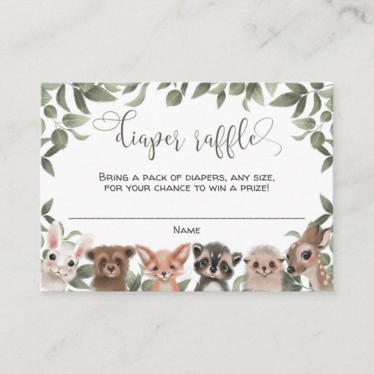 Bos dieren bos vrienden luier loterij informatiekaartje (Voorkant)