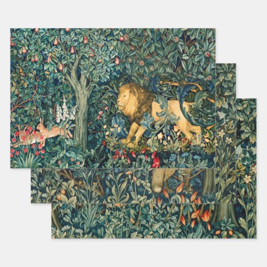 BOS DIEREN FAZANT, VOS, LEEUW, HAAS, GROENE BLOEM INPAKPAPIER VEL (Set)