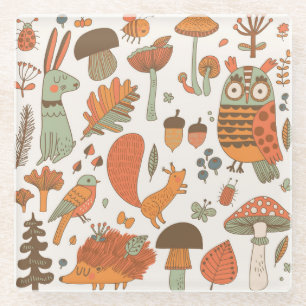 Bos dieren: herfst kleurrijke achtergrond. glazen onderzetter