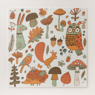 Bos dieren: herfst kleurrijke achtergrond. legpuzzel