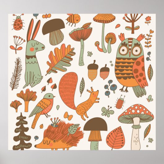 Bos dieren: herfst kleurrijke achtergrond. poster (Voorkant)