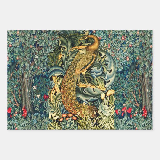 BOS DIEREN, RAVEN, VOS, PAUW Blauw Groen Bloemen Inpakpapier Vel (Voorkant 2)