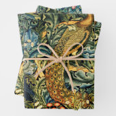 BOS DIEREN, RAVEN, VOS, PAUW Blauw Groen Bloemen Inpakpapier Vel (In situ)