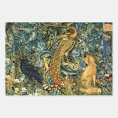 BOS DIEREN, RAVEN, VOS, PAUW Blauw Groen Bloemen Inpakpapier Vel (Voorkant)