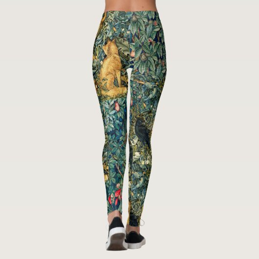 BOS DIEREN, RAVEN, VOS, PAUW Blauw Groen Bloemen Leggings (Achterkant)