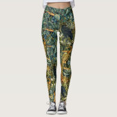 BOS DIEREN, RAVEN, VOS, PAUW Blauw Groen Bloemen Leggings (Voorkant)