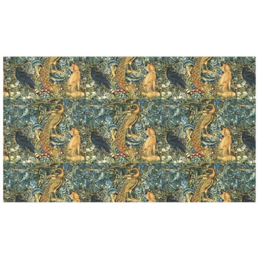 BOS DIEREN, RAVEN, VOS, PAUW Blauw Groen Bloemen Tafelkleed (Voorkant (Horizontaal))