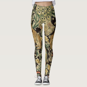 BOS DIEREN, VOS, PAUW, HAZEN IN GROENE BLOEMEN LEGGINGS