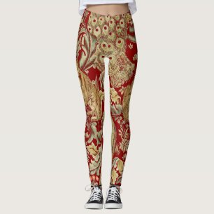 BOS DIEREN, VOS, PAUW, HAZEN IN RODE BLOEMEN LEGGINGS