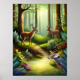 Bos Dierlijke Herten in Bos AI Generatief Poster