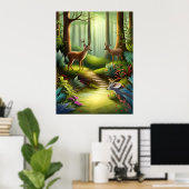 Bos Dierlijke Herten in Bos AI Generatief Poster (Thuiskantoor)