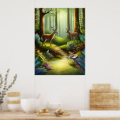 Bos Dierlijke Herten in Bos AI Generatief Poster (Keuken)