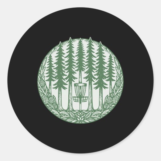 Bos Disc Golf Sket Grove Bomen Vliegende Schijf Ronde Sticker (Voorkant)