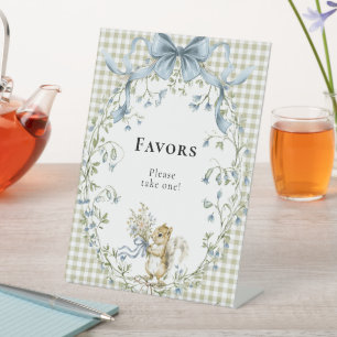 Bos Eekhoorn Gingham Baby Shower Favoring Reclamebord Met Voetstuk