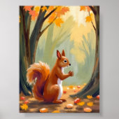 Bos Eekhoorn | Waterverf Herfstdier Herfst Poster (Voorkant)