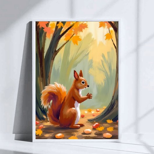 Bos Eekhoorn | Waterverf Herfstdier Herfst Poster