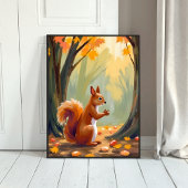 Bos Eekhoorn | Waterverf Herfstdier Herfst Poster