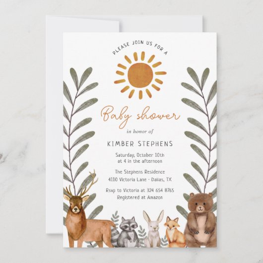 Bos eenvoudige bosdier baby shower kaart (Voorkant)