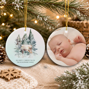 Bos eerste kerst met baby foto keramisch ornament
