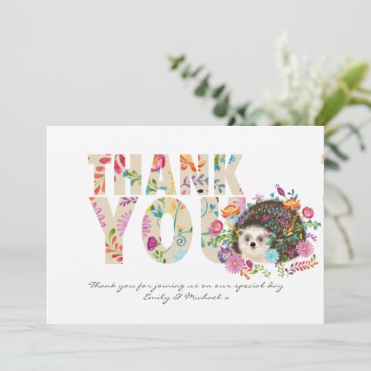 Bos egel DANK JE Folk Bloemen Bedankkaart (Staand voorkant)