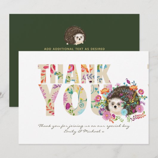 Bos egel DANK JE Folk Bloemen Bedankkaart (Voorkant / Achterkant)