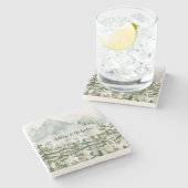 Bos en berg natuur aquarel stenen onderzetter (Zijkant)