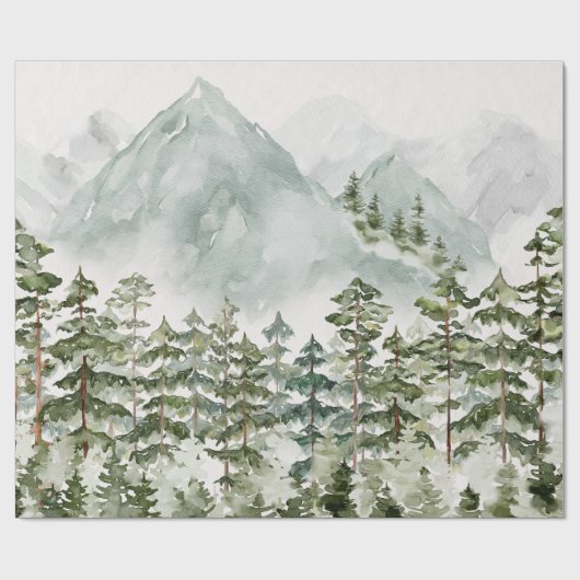 Bos en Berg Natuur Waterverf Cadeaupapier (Vlak)