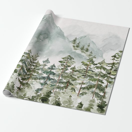 Bos en Berg Natuur Waterverf Cadeaupapier (Uitgerold)