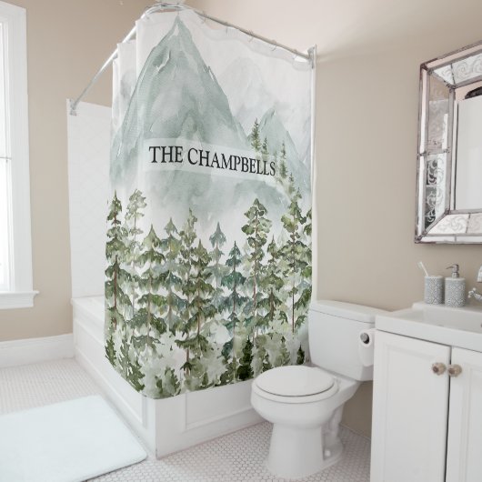 Bos en Berg Natuur Waterverf Douchegordijn (In situ)