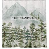 Bos en Berg Natuur Waterverf Douchegordijn (Voorkant)