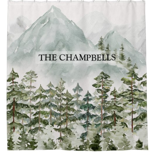 Bos en Berg Natuur Waterverf Douchegordijn (Voorkant)