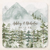 Bos en Berg Natuur Waterverf Kartonnen Onderzetters (Voorkant)