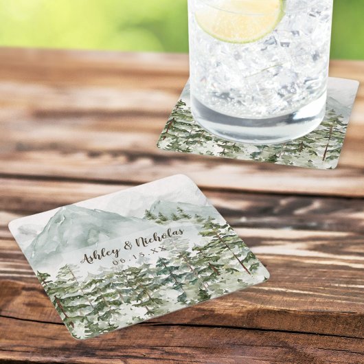 Bos en Berg Natuur Waterverf Kartonnen Onderzetters