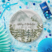 Bos en Berg Natuur Waterverf Papieren Bordje (Feest)