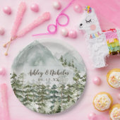 Bos en Berg Natuur Waterverf Papieren Bordje (Feest)