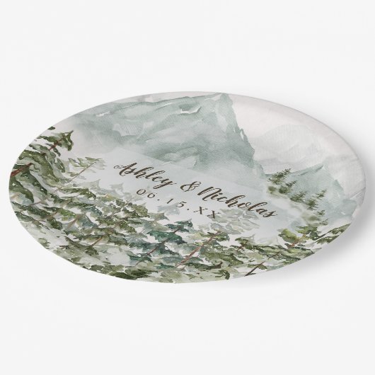 Bos en Berg Natuur Waterverf Papieren Bordje (Gekanteld)