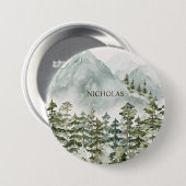 Bos en Berg Natuur Waterverf Ronde Button 7,6 Cm (Voorkant /achterkant)