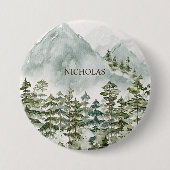 Bos en Berg Natuur Waterverf Ronde Button 7,6 Cm (Voorkant)