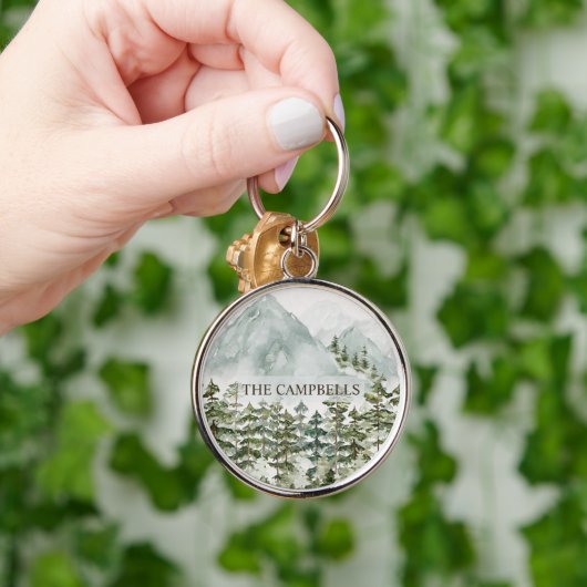 Bos en Berg Natuur Waterverf Sleutelhanger (Hand)