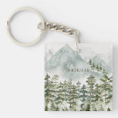 Bos en Berg Natuur Waterverf Sleutelhanger (Voorkant)