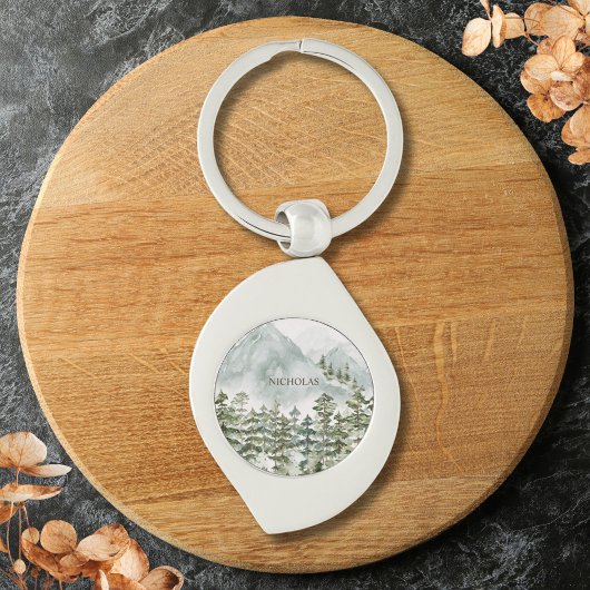 Bos en Berg Natuur Waterverf Sleutelhanger